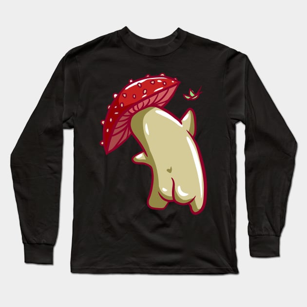 Cute Mushroom Cartoon Character with Butterfly Long Sleeve T-Shirt by Manfish Inc.